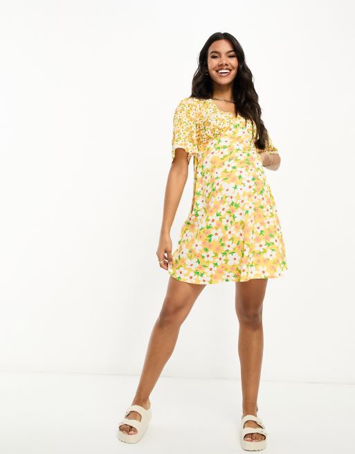 Wednesday s Girl Grossesse Robe courte avec manches amples et imprim fleurs Jaune