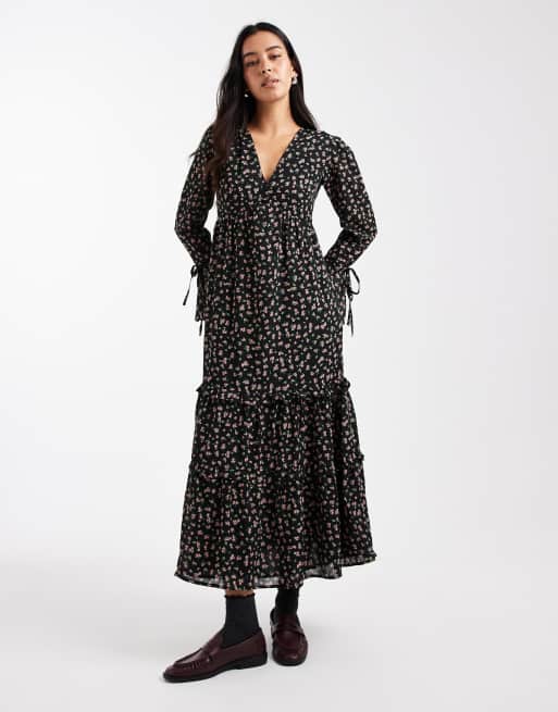 Wednesday's Girl grunge floral floaty midaxi dress in black