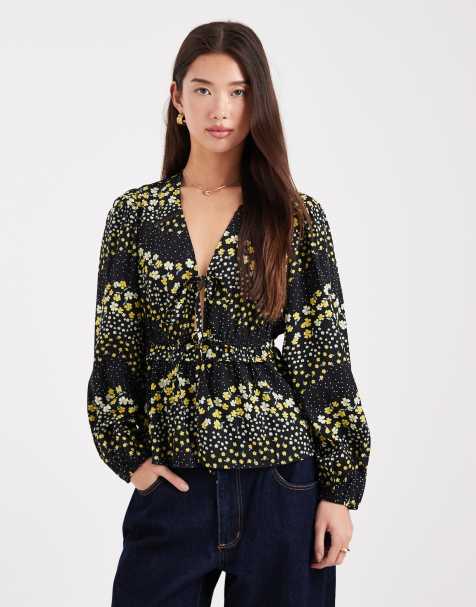 Wednesday's Girl – Gulblommig blus med volym och långa ärmar - view 1