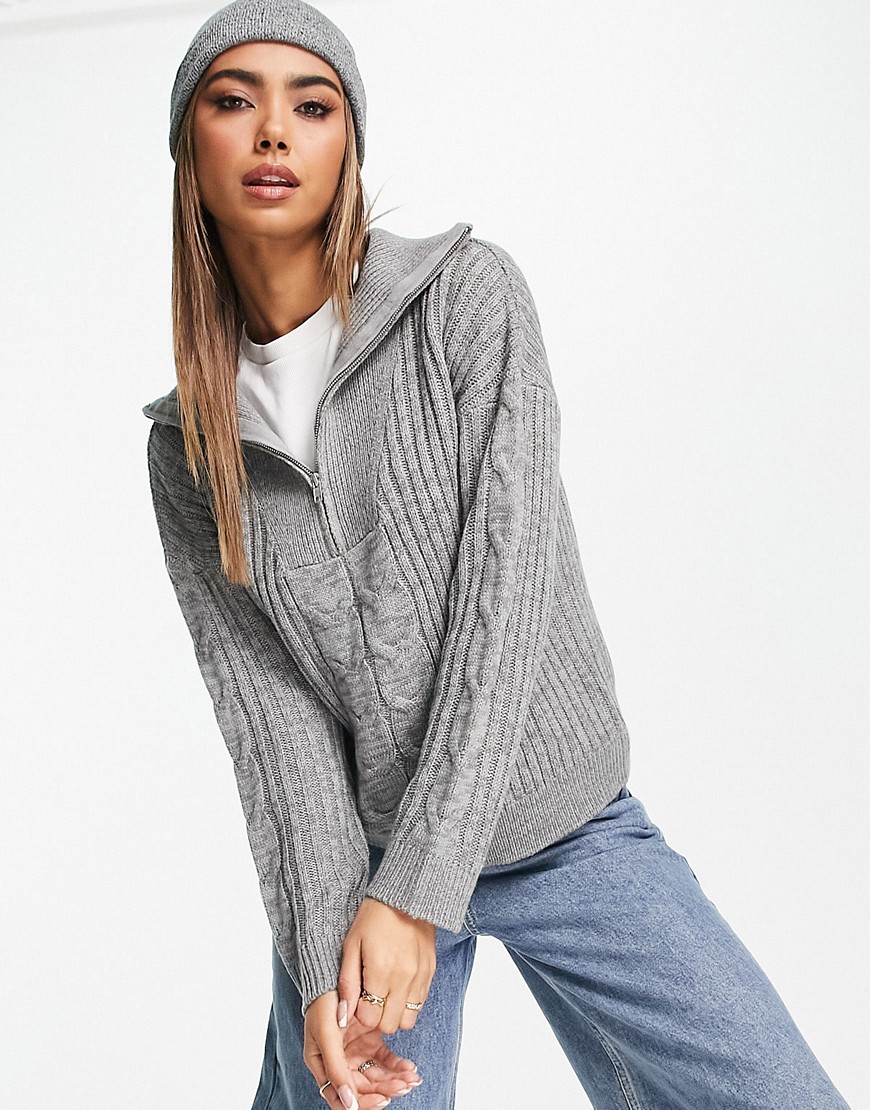 Wednesday's Girl half zip cosy jumper in grey