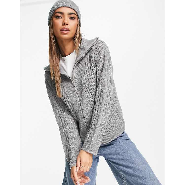 Grey oversized zip online front sweater