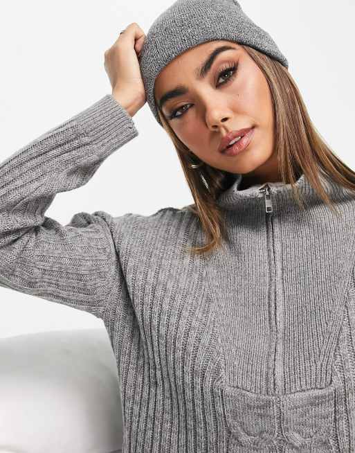 Wednesday's Girl half zip cozy sweater in gray