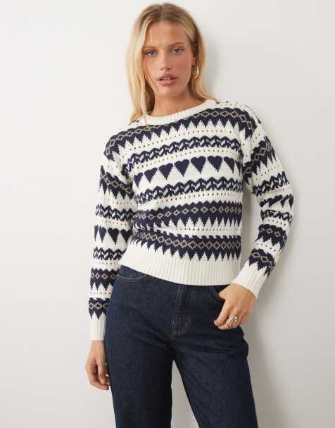 Wednesdays Girl heart abstract printed jumper in cream - view 1