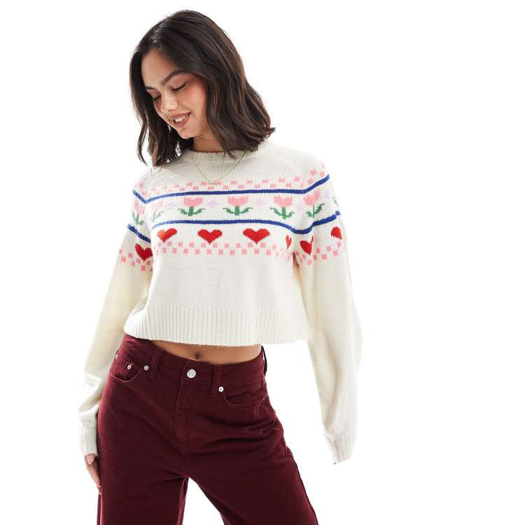新品タグ付き ♡ Heart Fair Isle Knit Pullover HEART LOGO JACQUARD KNIT TOP｜エックスガールの通販｜&mall