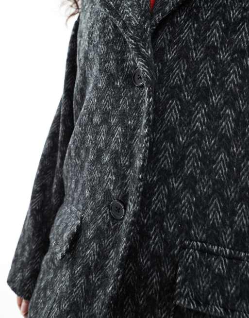 Wednesday's Girl herringbone longline coat in gray, 2 of 4