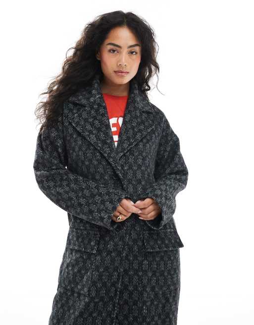 Wednesday's Girl herringbone longline coat in gray, 3 of 4