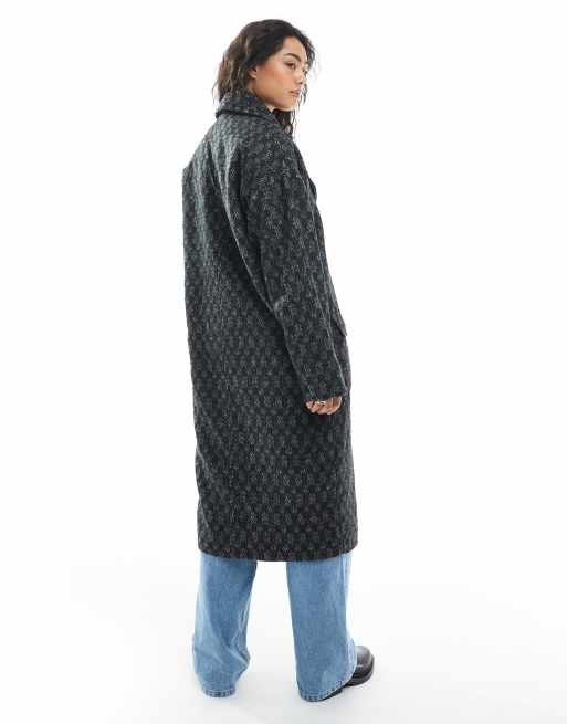 Wednesday's Girl herringbone longline coat in gray, 4 of 4