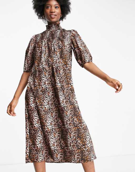 Collusion leopard print midi smock outlet dress