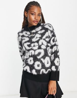 Wednesday's Girl high neck relaxed jumper in leopard print
