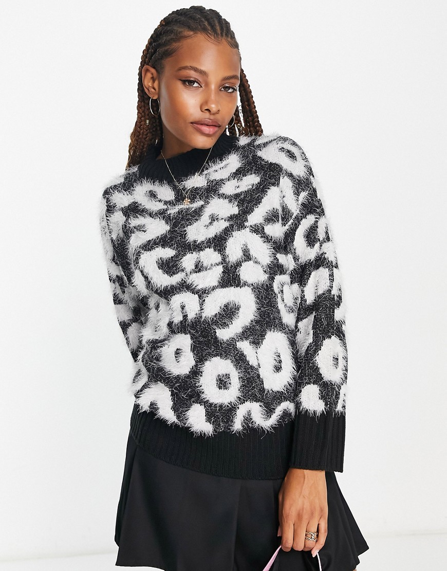 Wednesday's Girl high neck relaxed jumper in leopard print-Multi