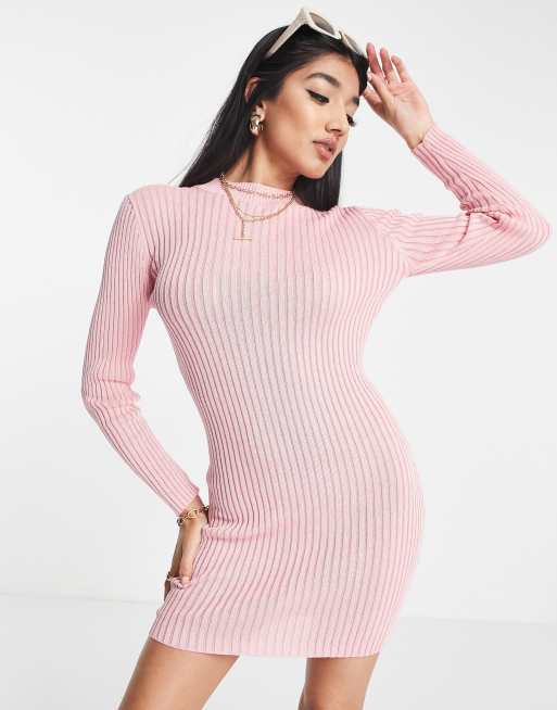 Wednesday's Girl high neck ribbed sweater dress in pink | ASOS