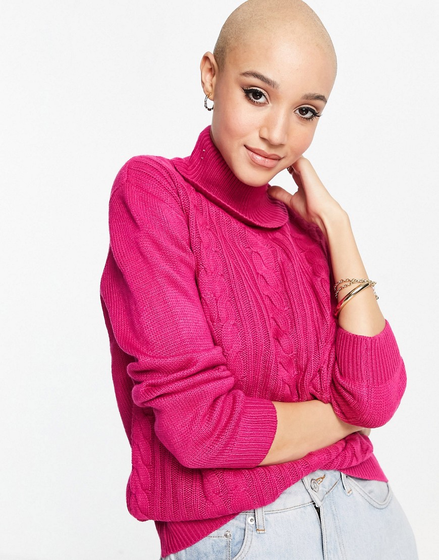 Wednesday's Girl high neck sweater in cable knit-Pink