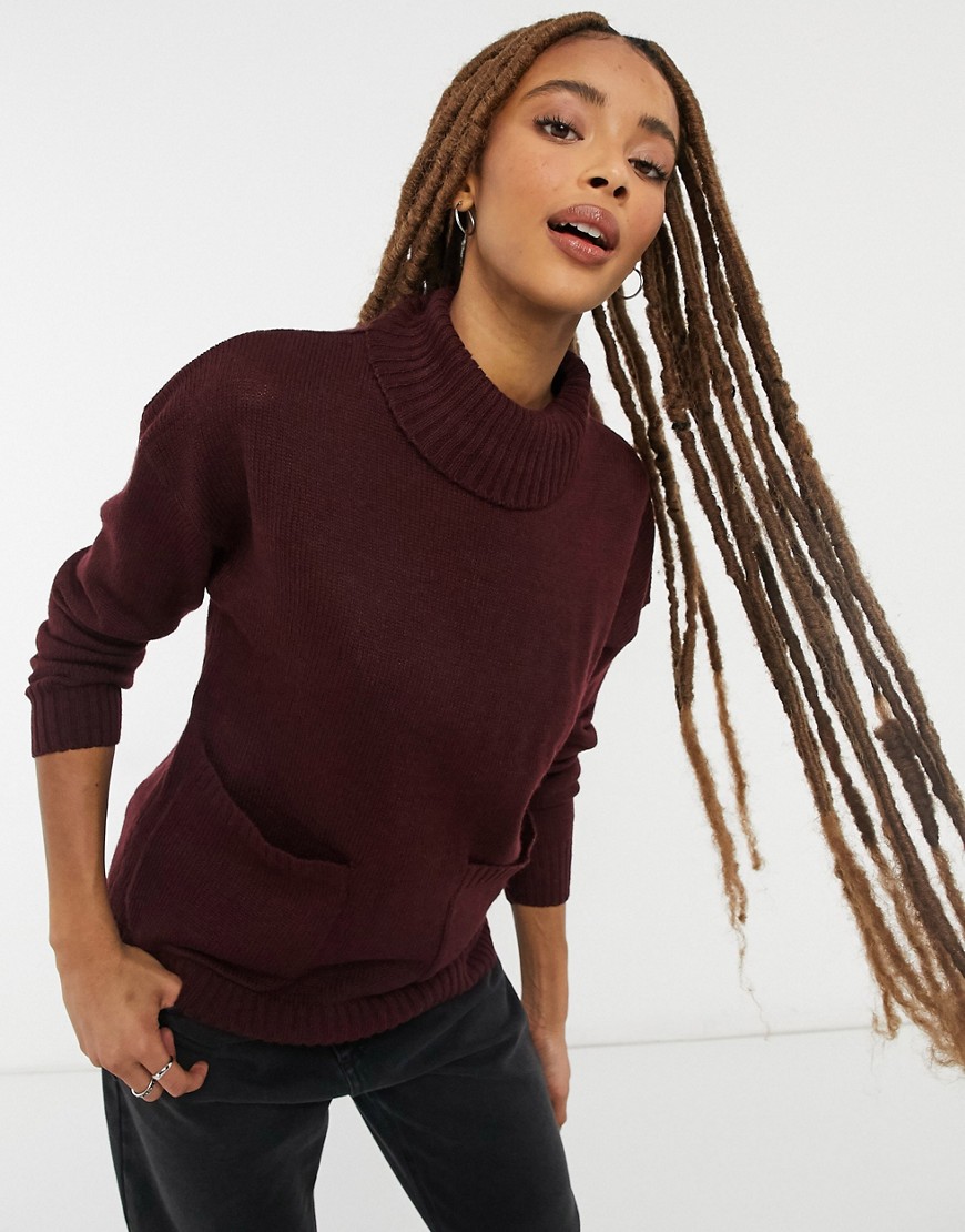 Wednesday's Girl high neck sweater with pockets-Red