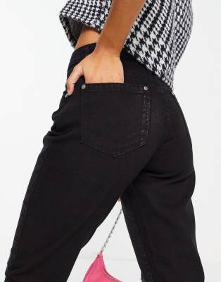 Wednesday S Girl High Waist Mom Jeans With Ripped Knees In Black Wash Denim Asos