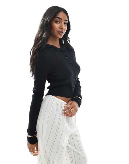 Wednesday's Girl hooded button through knitted cardigan in black (part of a set)