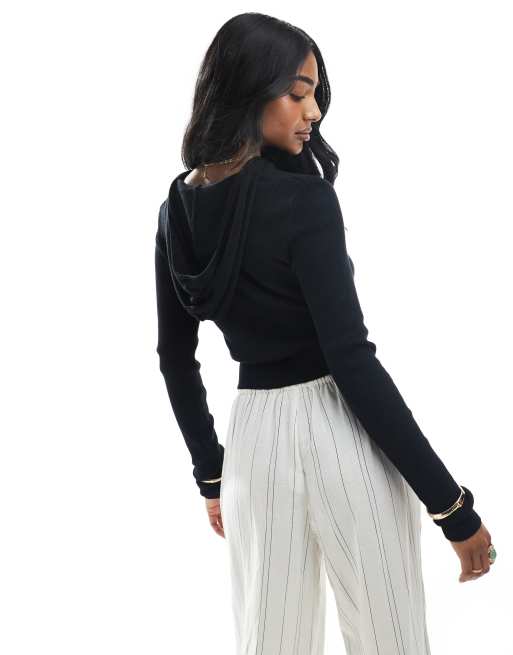 Wednesday's Girl hooded button up knit cardigan in black - part of a set