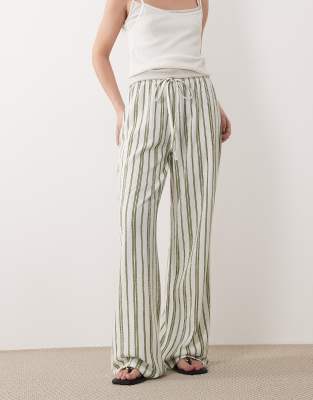 Wednesday's Girl Jersey Tie Waist Wide Leg Pants In Green