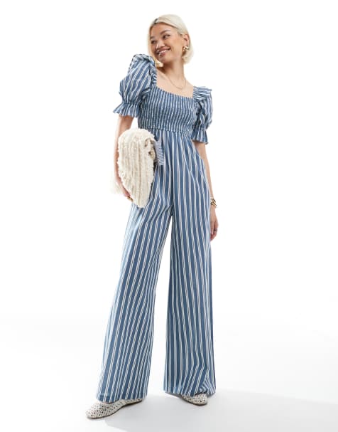 Wednesday's Girl – Jumpsuit in Blau mit auffälligen Streifen - view 1
