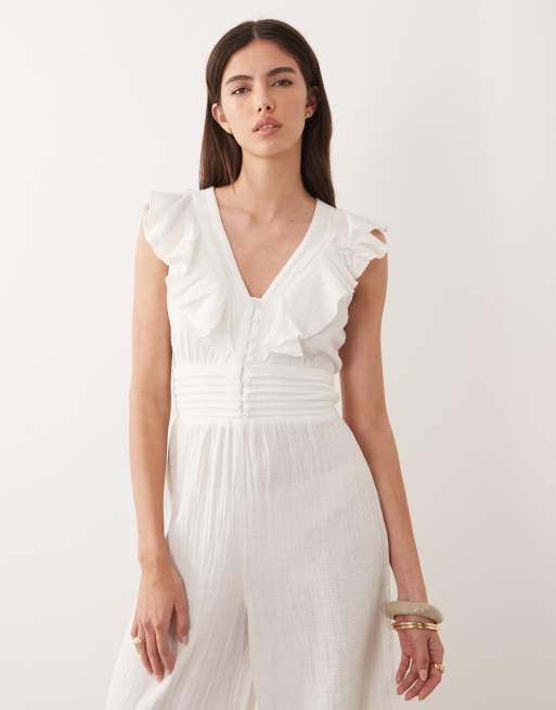 Wednesday's Girl – Jumpsuit in Weiß mit Rüschenborte, 3 von 4
