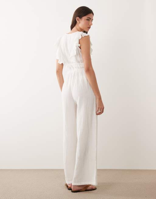 Wednesday's Girl – Jumpsuit in Weiß mit Rüschenborte, 4 von 4