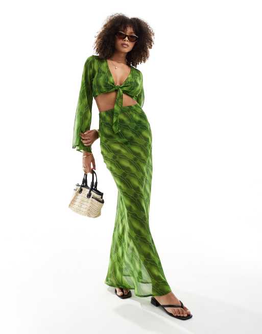 Wednesday's Girl - Jupe de plage longueur mollet à imprimé déformé - Vert