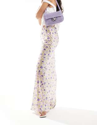 Jupe Longue Plissée Florale Cathy Daniels - Indigo Denim - Taille L - Polyester élastique
