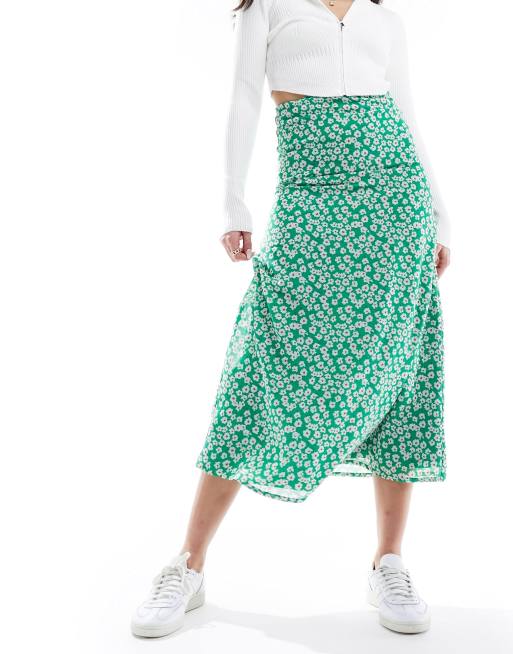 Wednesday's Girl - Jupe longueur mollet à imprimé palmier - Vert