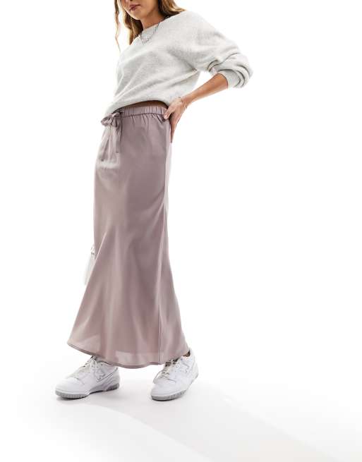 Wednesday's Girl - Jupe longueur mollet en satin à cordon de serrage - Huître