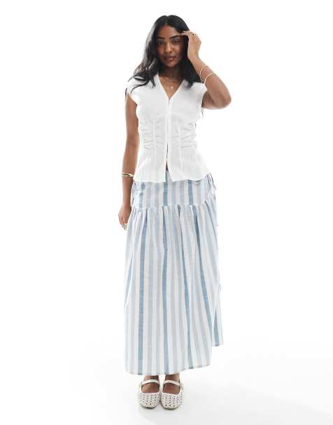 Wednesday's Girl - Jupe mi-longue à rayures - Bleu - view 1