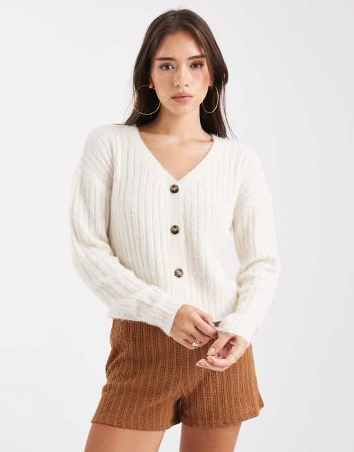 Wednesday's Girl – Kremowy prążkowany kardigan z miękkiego materiału