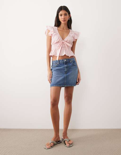 Wednesday's Girl – Kurzärmlige Bluse in Staubrosa mit Rüschen, 2 von 4