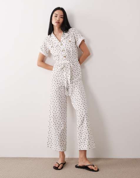 Wednesday's Girl – Kurzärmliger Jumpsuit in Weiß mit Polka Dots und Kragen - view 1