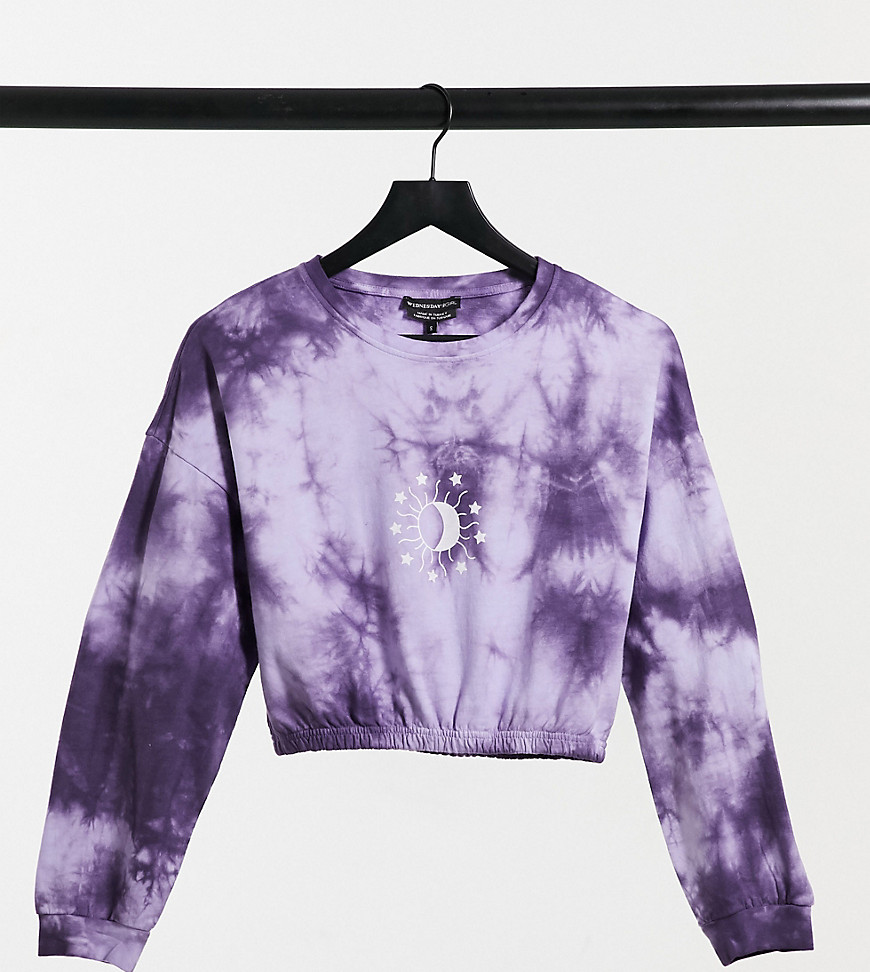 wednesday's girl -  – Kurzes Sweatshirt mit Himmelskörper-Print und Batikmuster, Kombiteil-Violett