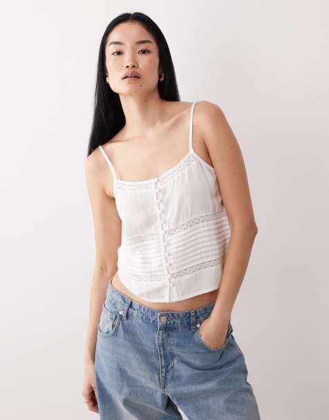 Wednesday's Girl lace button detail cami top in white - view 1