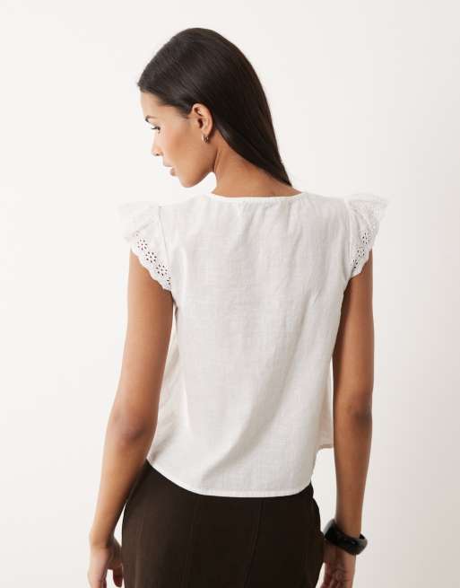 Wednesday's Girl lace detail short sleeve blouse in white | ASOS