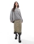 [Wednesday's Girl] Wednesday's Girl lace trim leopard print midi skirt in gold L GOLD