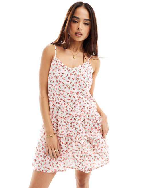 Wednesday's Girl - Lagdelt, asymmetrisk smock-minikjole med småblomstret print i forskellige farver