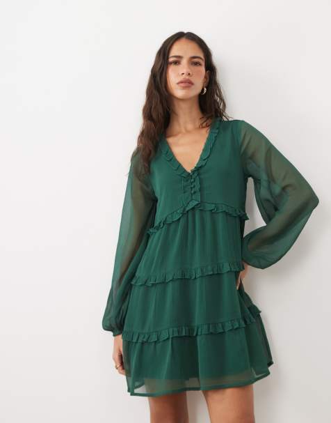 Wednesday's Girl lagdelt smock-kjole i khaki - view 1