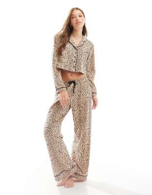 Wednesday's Girl - Langärmliger Pyjama in Beige mit Leopardenmuster-Neutral