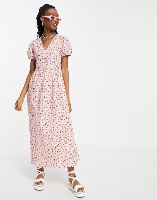 Wednesday's Girl - Lange jurk met pofmouwen en volle rok in mooie bloemenprint