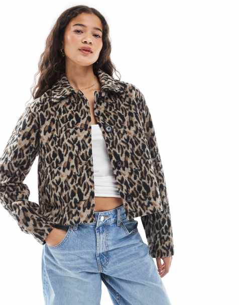 Wednesday's Girl leopard print boxy cropped jacket in tan - view 1
