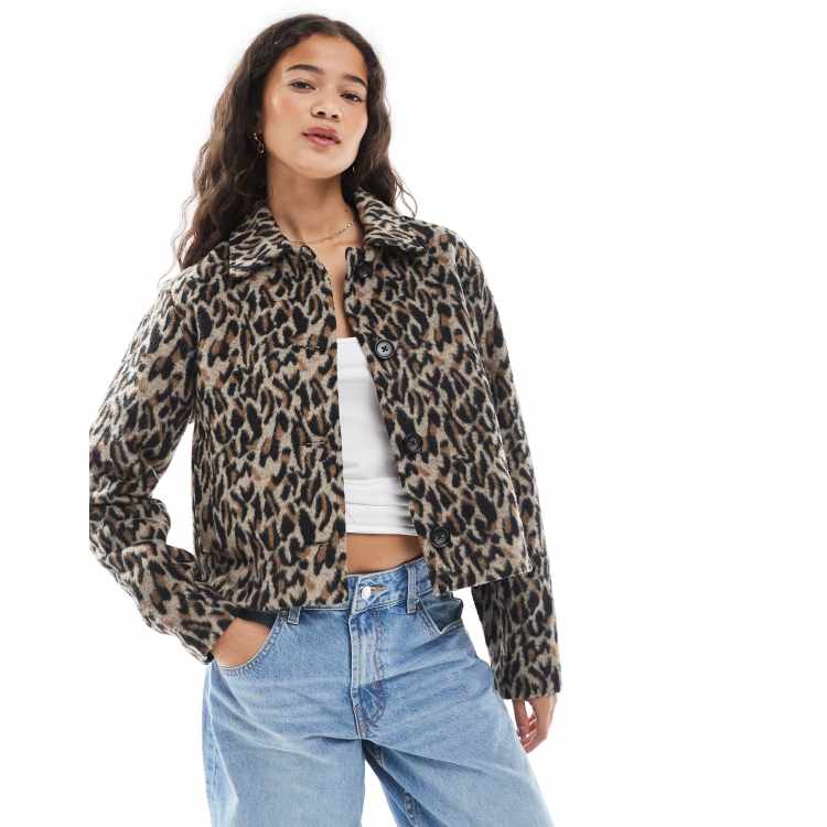 Wednesday's Girl leopard print boxy cropped jacket in tan | ASOS
