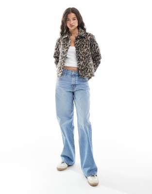 Wednesday's Girl Leopard Print Boxy Cropped Jacket In Brown