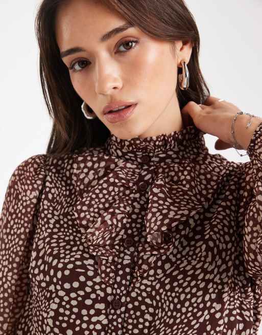 Wednesday's Girl leopard print floaty mini dress in brown, 3 of 4