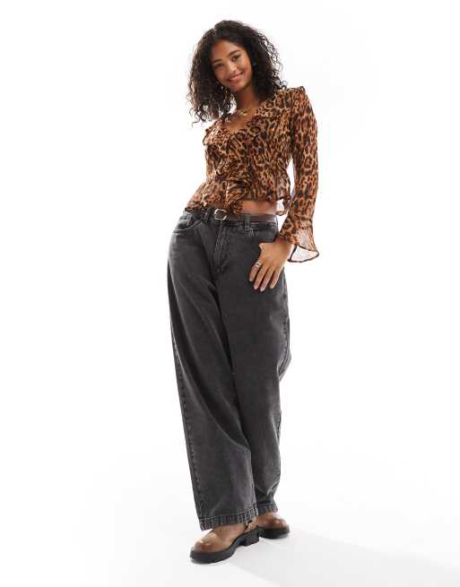 Wednesday's Girl leopard print ruffle blouse in brown | ASOS