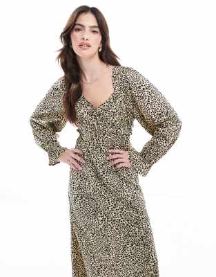 leopard print satin midaxi dress in gold