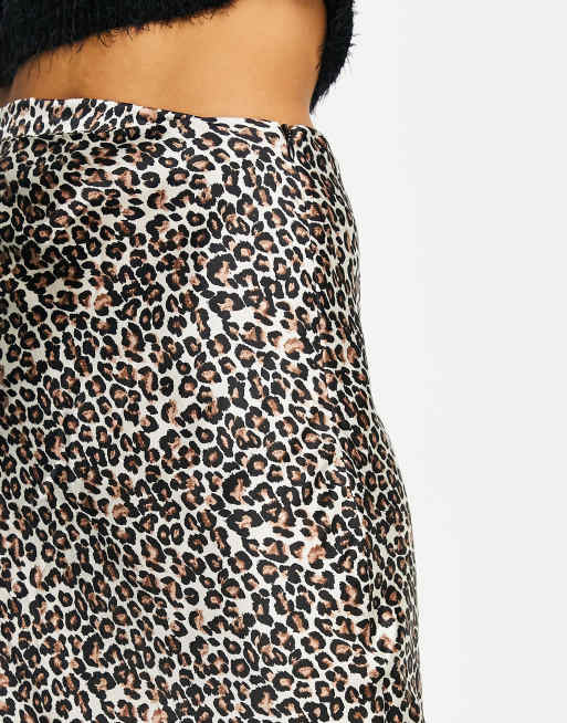 Wednesday's Girl leopard print satin midi skirt in brown | ASOS