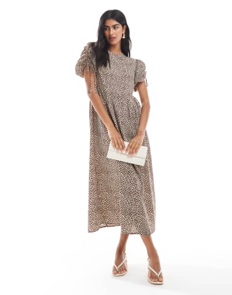 Wednesday's Girl leopard print tie-shoulder midaxi dress in brown - view 1
