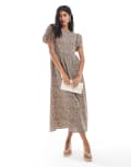 [Wednesday's Girl] Wednesday's Girl leopard print tie-shoulder midaxi dress in brown S BROWN