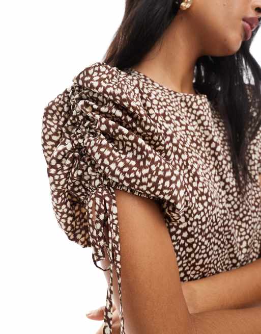 Wednesday's Girl leopard print tie-shoulder midaxi dress in brown | ASOS